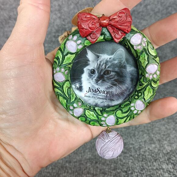 Jim Shore Heartwood Creek Cat Wreath Photo Frame Ornament NIB Enesco - Picture 3 of 6